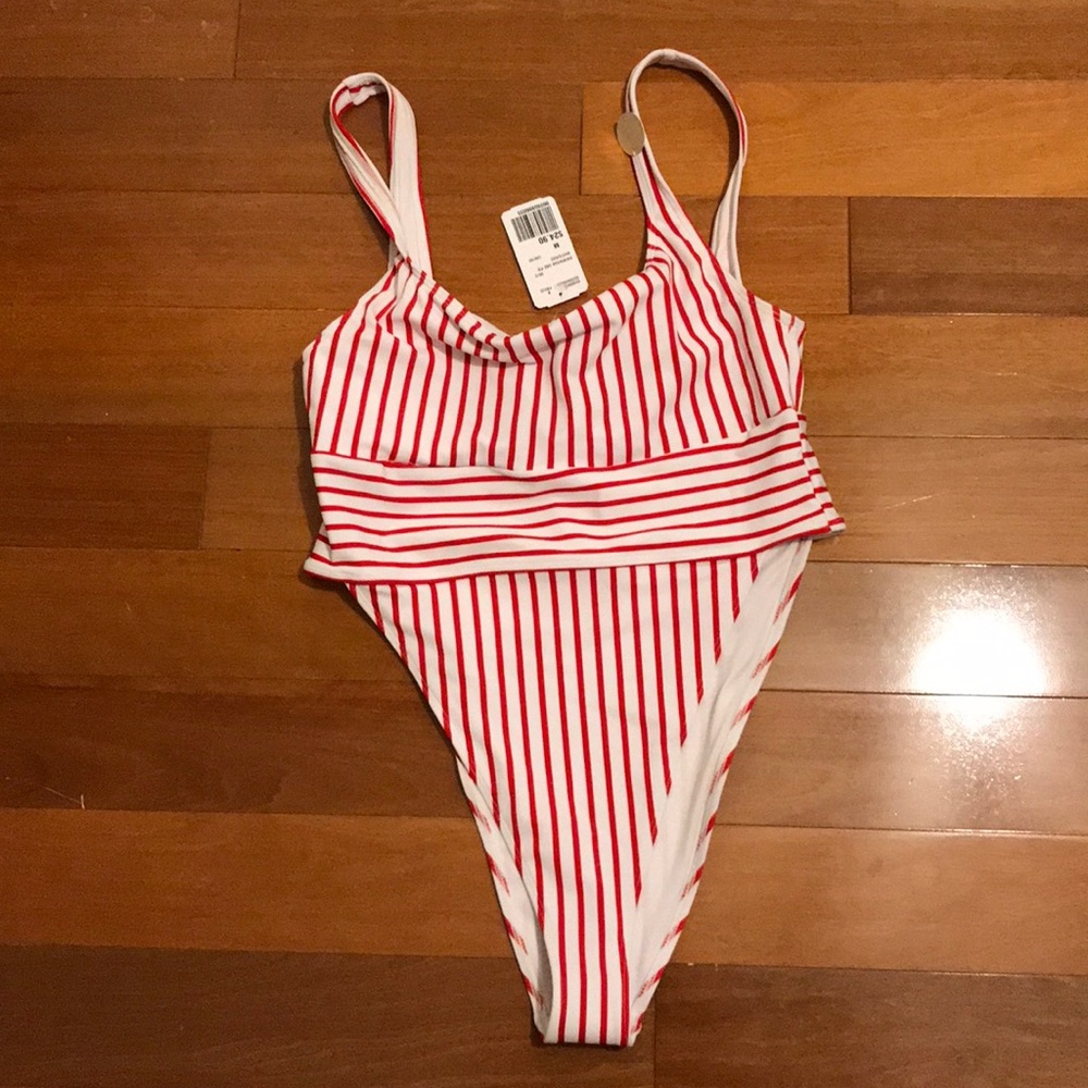 FOREVER 21 RED WHITE STRIPED ONE PEICE SWIMSUIT